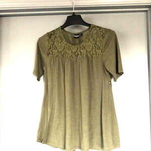 Cruel Denim Womens Size Small Top Olive Green Lace Inserts Split Back